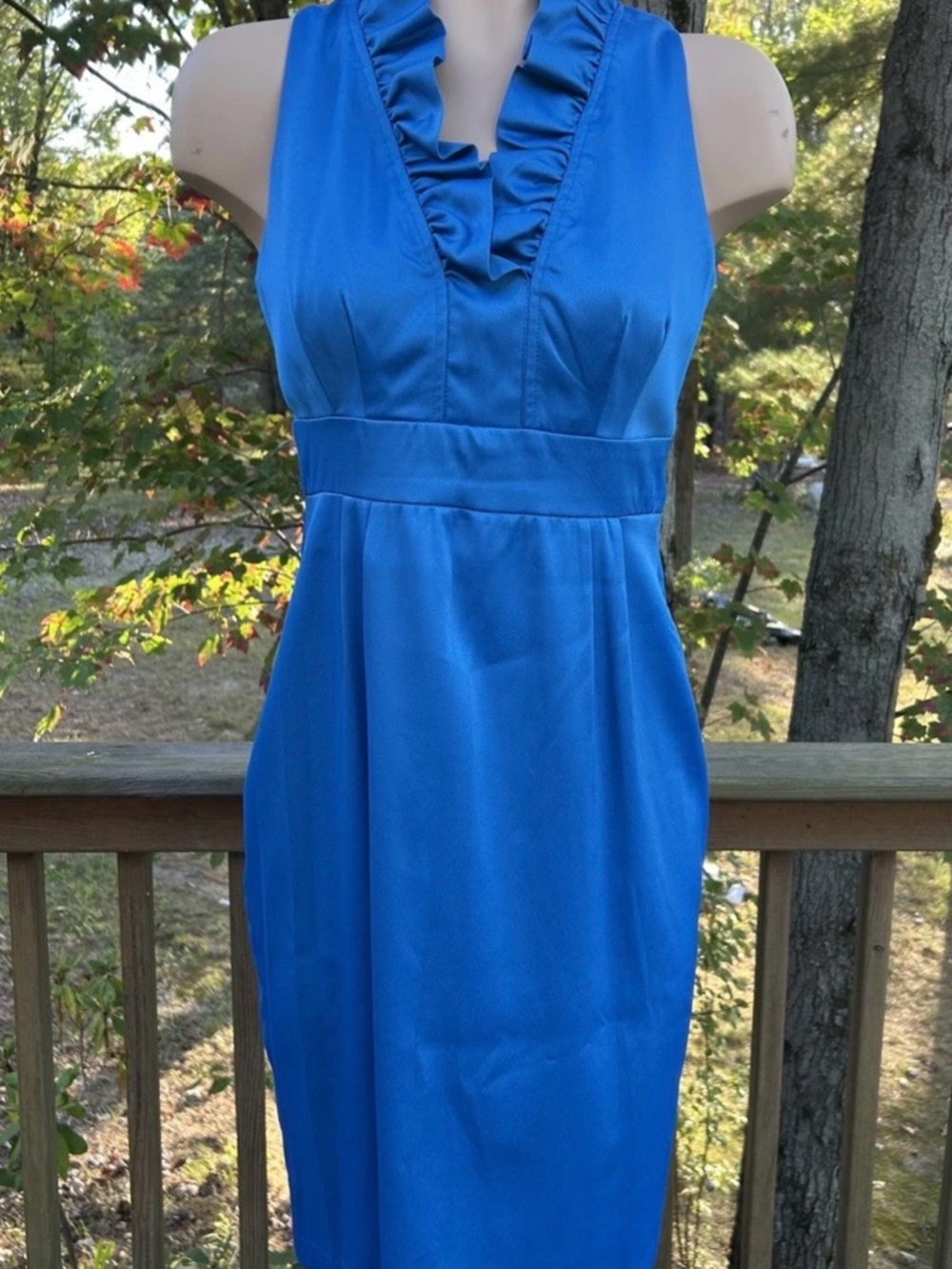 Ruffled V-Neck Midi Dress in Bright Blue